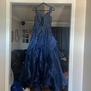 Blue ball gown worn once still in pretty good condition!